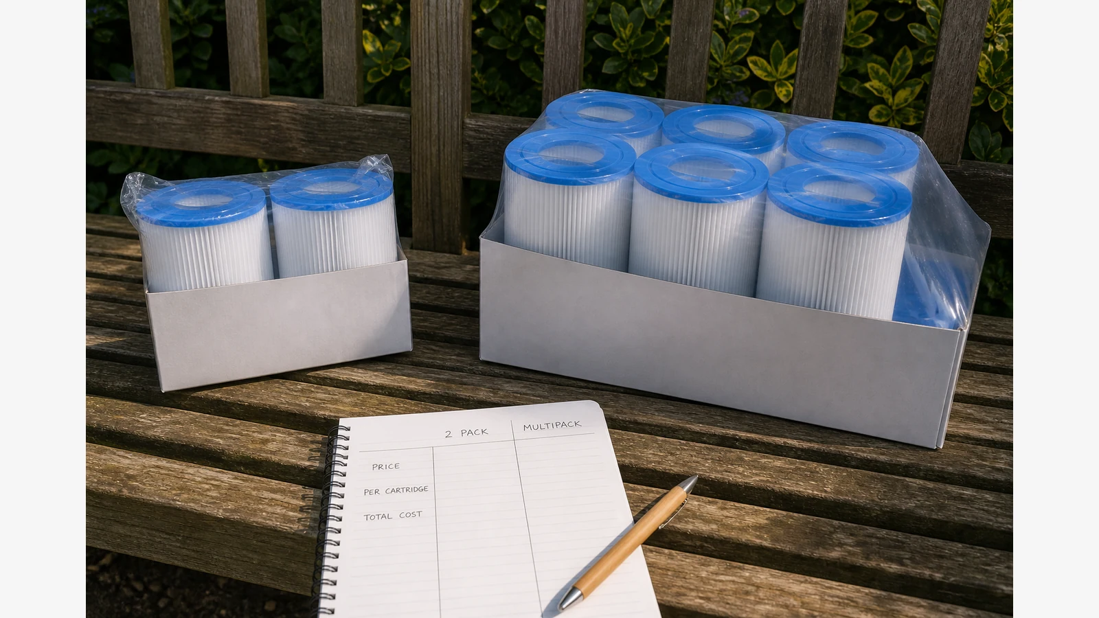 Comparing a small official-style Type VI filter pack with a larger multipack for UK value checking
